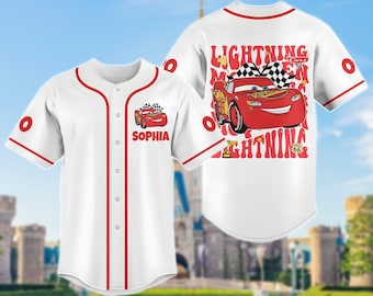 Aangepaste Lightning McQueen Cars-trui, gepersonaliseerd Disney Pixar honkbalshirt, Racing Disney-outfit voor kinderen, Route 66 Car-shirt