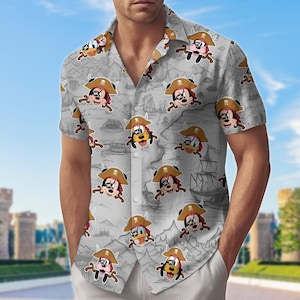 Shirt piraat Mickey Mouse Hawaï, herenshort Disney Treasure Map, piraat Donald Goofy zomerstrandtop, Disney Piratenshirt