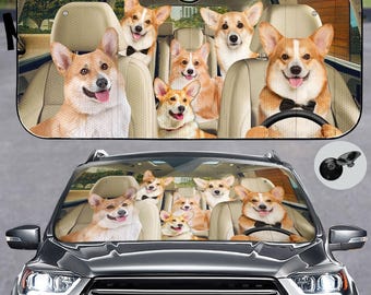 Corgi autozonnescherm, grappige hond voorruithoes, schattig huisdier auto zonnescherm voor hondenliefhebbers, Corgi gezinsautorit