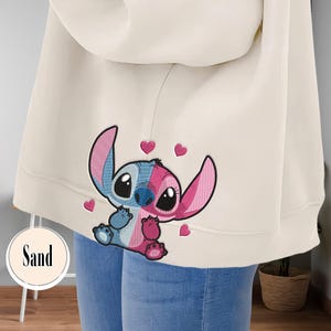 Stitch and Angel Couple Embroidered Sweatshirt, Stitch Disney Side Bow Embroidered Sweatshirt, Cozy Y2K Aesthetic Gift for Stitch Lover