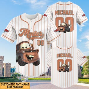 メーターベースボールジャージ、ディズニーカーズシャツ、カスタムレッカー車Tシャツ、ライトニングマックィーンフレンドシャツ、ピクサーファミリートリップ衣装