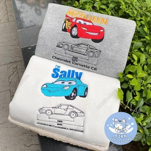 McQueen and Sally Embroidered Sweatshirt, Disney Cars Embroidered Sweatshirt, McQueen and Sally Shirt, Couple Embroidered Hoodie