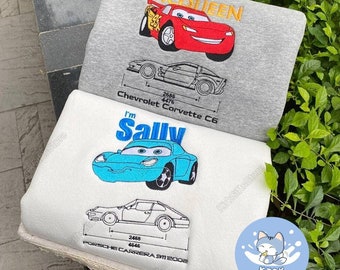 McQueen and Sally Embroidered Sweatshirt, Disney Cars Embroidered Sweatshirt, McQueen and Sally Shirt, Couple Embroidered Hoodie