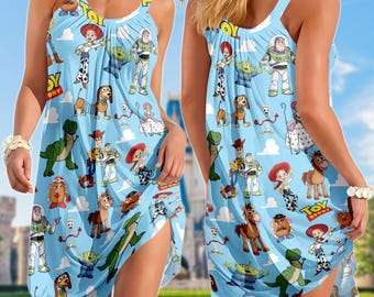 Toy Story Sling Dress, Buzz Woody Rex Sommerkleid, Disney Urlaubs Outfit, Disney Sommerkleid
