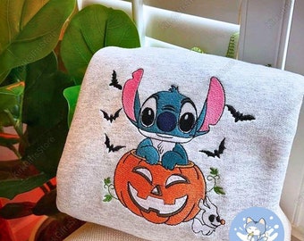 Stitch Disney Embroidered Sweatshirt, Stitch Pumpkin  Embroidered Hoodie, Spooky Season Shirt, Disney Embroidered Shirt