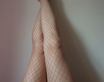 Worn Smelly Flesh Coloured Fishnet Tights Size L