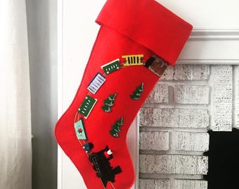 Red Felt Train Christmas Stocking