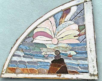 Reclaimed Wood Art, Peace Beach San Diego Reclaimed Wood Mosaic Art, Recycled Wood Art, Wood Wall Art, Mosaic Wall Art, Coastal Decor