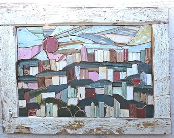 Pittsburgh Mosaic, South Side Slopes, City Skyline Portrait, Mosaic Landscape Art, Wood Wall Art, Wood Mosaic Art, Mixed Media Art