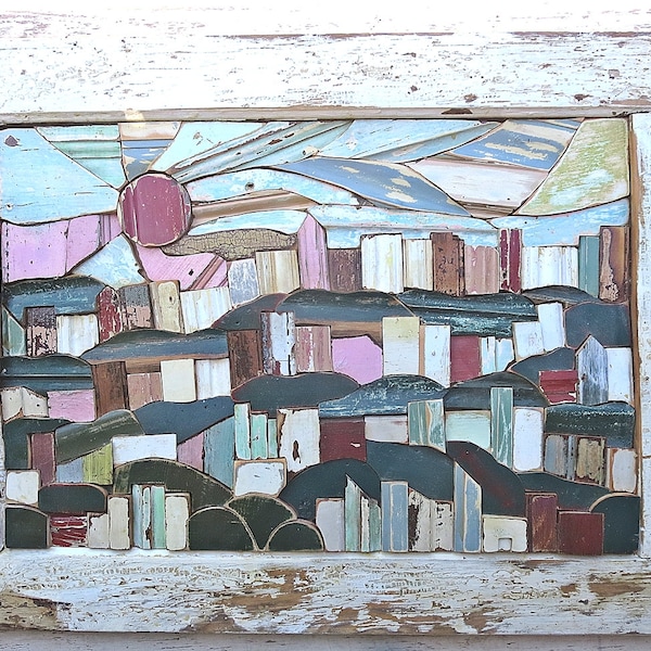 Pittsburgh Mosaic, South Side Slopes, City Skyline Portrait, Mosaic Landscape Art, Wood Wall Art, Wood Mosaic Art, Mixed Media Art