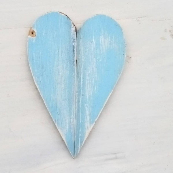 Blue Heart, Nursery Decor, Reclaimed Wood Heart, Rustic Wood Decor,Primitive Heart, Distressed heart Farmhouse Decor, Skinny Heart