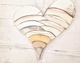 Mosaic Asymmetrical Heart, White Heart, Reclaimed Wood Heart, Bohemian Decor, Boho Wall Decor, Architectural Salvage, chippy heart