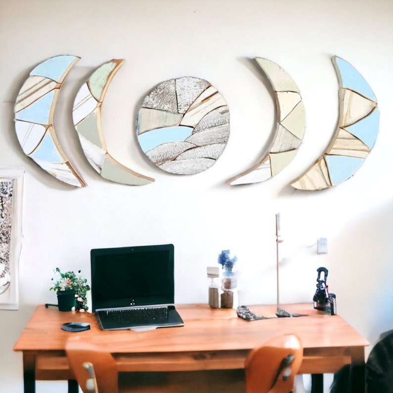 Phases of the Moon Art, Moon Nursery Wall Décor, Wood Crescent Moon ...