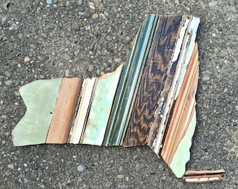 New York Mosaic, Salvaged Wood Art, Wood Wall Decor, New York Art, State outline Mosaic, State Wall Art. Reclaimed Wood Mosaic, Wooden State