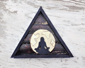 Moon Goddess, Celestial Decor, Yoga studio décor, Dorm décor, meditation art, Boho Decor, Lotus Position, Full moon art, Meditation Altar