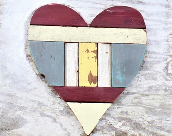 Mosaic Heart, Reclaimed Wood Heart, Bohemian Decor, Wood Wall Art Boho Wall Decor, Architectural Salvage, Geometric Heart