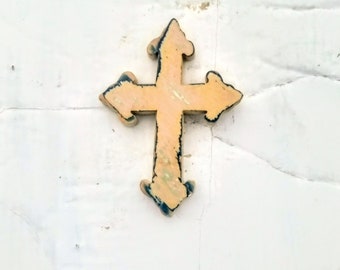 Upcycled Cross, Primitive Decor, peach Cross , Distressed Cross, Religious Decor, Rustic Wood Cross, Christening Cross,  Nursery Cross