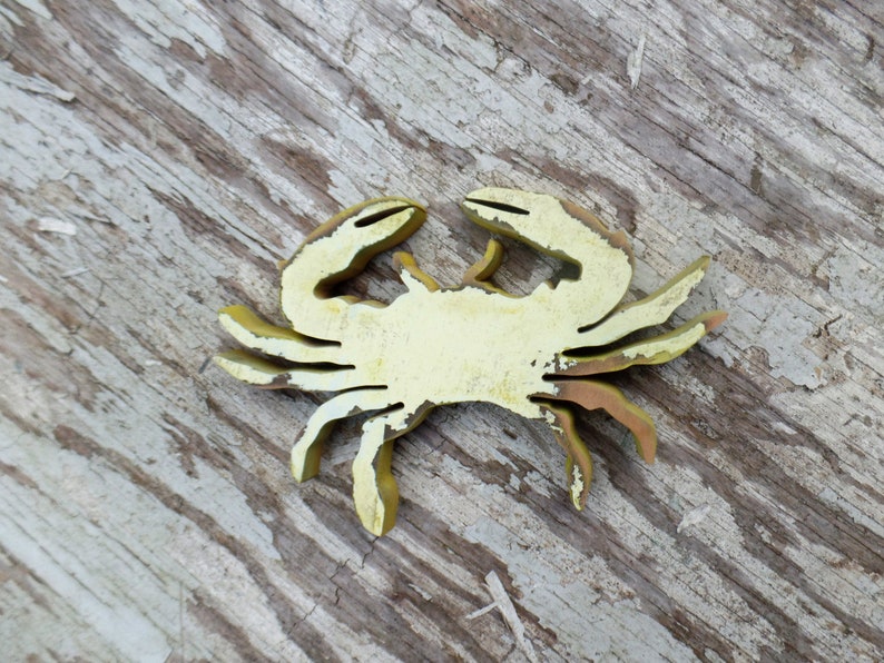 Yellow Wooden Crab Coastal Wall Art Beach House Art Etsy