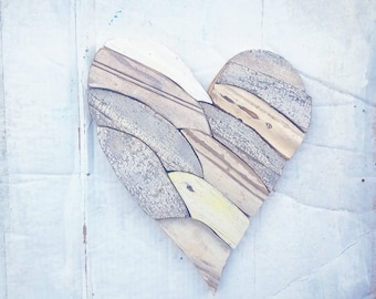 White Mosaic Heart, Nursery Decor, Reclaimed Wood Heart, Bohemian Decor, Wood Wall Art Boho Wall Decor, Architectural Salvage Rustic heart