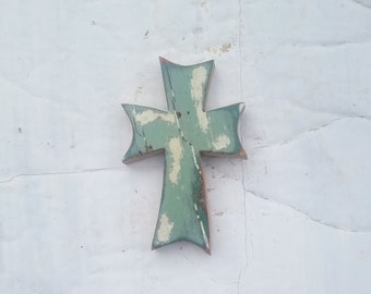 Wooden Wall Cross, Primitive Decor,  green Cross , Distressed Cross, Religious Decor, Rustic Wood Cross, Christening Cross,  Nursery Cross