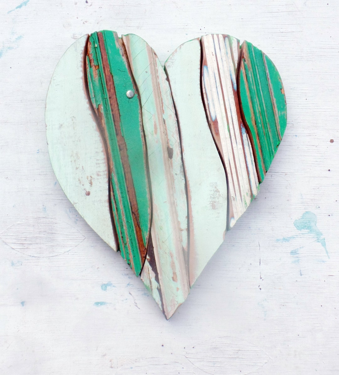 Mosaic Heart, Wooden Heart, Reclaimed Wood Heart, Rustic Wall Decor, Green Heart, Wood Wall Art