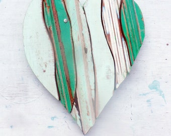 Mosaic Heart, Wooden Heart, Reclaimed Wood Heart, Rustic Wall Decor, Green Heart, Wood Wall Art, Architectural Salvage, Boho Home Decor,