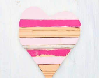 Mosaic Heart, Reclaimed Wood Heart, Bohemian Decor, Wood Wall Art Boho Wall Decor, Architectural Salvage, pink heart