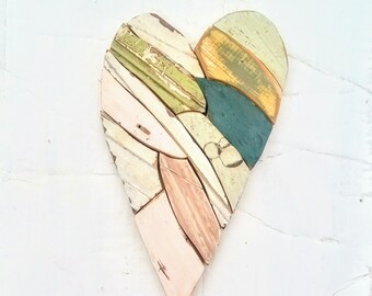 Green Mosaic Heart, Nursery Decor, Reclaimed Wood Heart, Bohemian Decor, Wood Wall Art Boho Wall Decor, Architectural Salvage Rustic heart