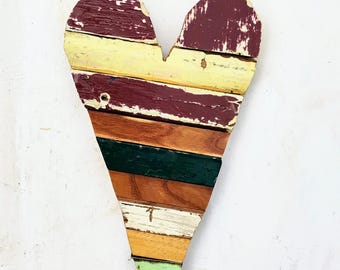 Red Mosaic Heart, Nursery Decor, Reclaimed Wood Heart, Bohemian Decor, Wood Wall Art Boho Wall Decor, Architectural Salvage skinny heart