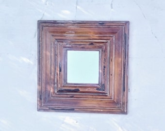 Reclaimed Wood Mirror, Square Accent Mirror, Salvaged Wood Mirror, Rustic Wall Mirror, Vanity Mirror, Rustic Home Decor