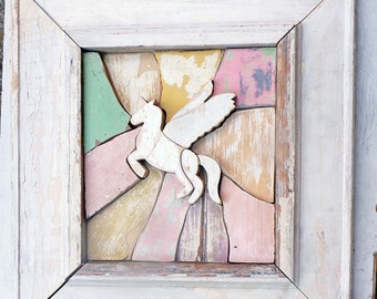 Unicorn mosaic, Girls room décor, Framed unicorn art, Nursery décor, Unicorn mosaic, Kids nursery wall art, Girls room art