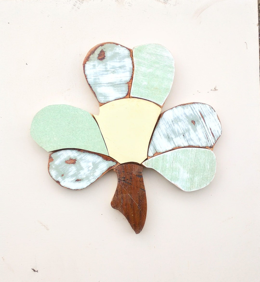 Wooden Shamrock,reclaimed Wood Wall Art, Irish Decor, Wood Mosaic Art