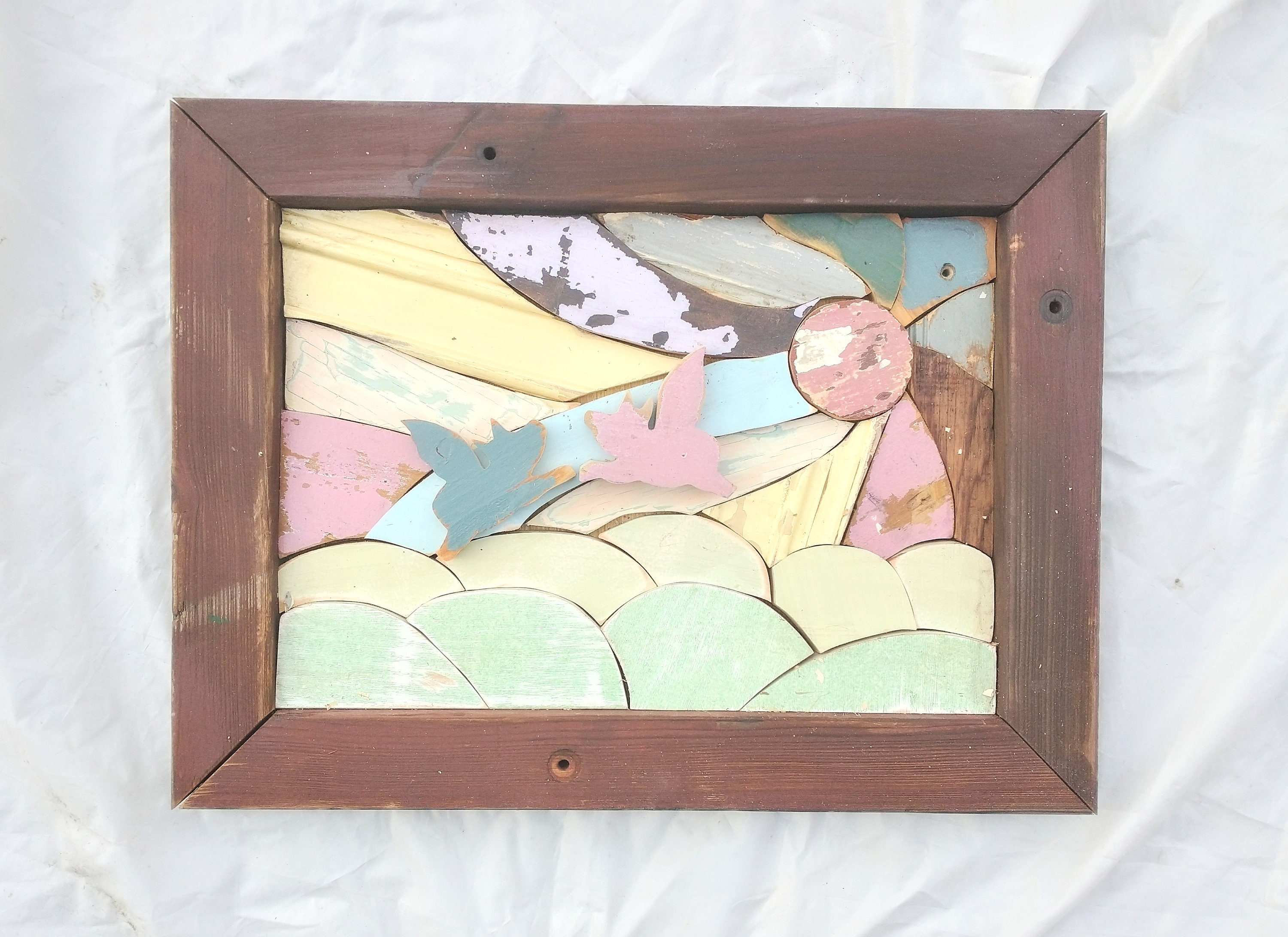 Flying Pigs in Love, Reclaimed Wood Art, Pig Wall Art, Pig Wedding Gift, Wooden Mosaic Art, Carolina Decor, BBQ Restaurant Decor