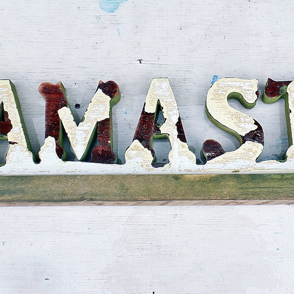 Namaste Sign, Reclaimed Wood Sign, Indian Greeting, Wooden Sign, Yoga Teacher Gift