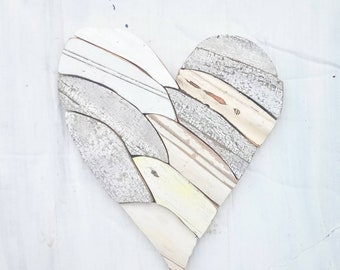 White Mosaic Heart, Nursery Decor, Reclaimed Wood Heart, Bohemian Decor, Wood Wall Art Boho Wall Decor, Architectural Salvage Rustic heart