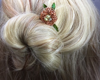 Bun Holder Hair Jewelry Birds Nest with Eggs and Leaves