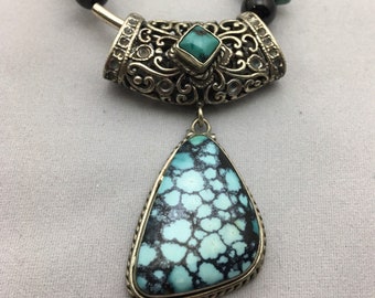 Turquoise Splendor Necklace with onyx, sterling, lava and nuggets of rich Turquoise