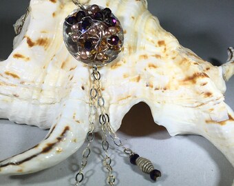 Drop Dead Gorgeous Necklace Pendant Freshwater Pearls Faceted CZ’s Crystals Sterling Chain Sterling Beads Disk Purple