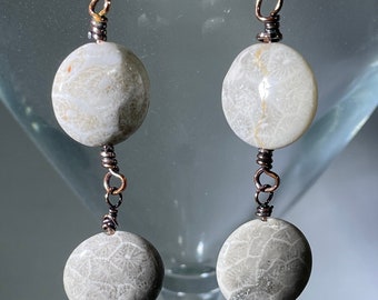 Fossilized Gemstones and Copper earrings