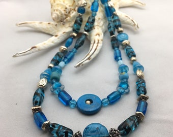 Caribbean Blue Double Strand Necklace