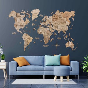 3D Weltkarte, Kork Weltkarte Wandkunst, Holz Weltkarte Pin, personalisierte Reisekarte, über dem Bett Dekor, Pinnwand Wohnung Dekor Licht