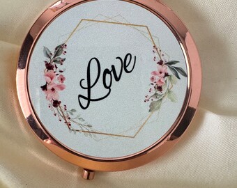 Personalised Compact Mirror, Gift for Her , Floral designed Pocket Mirror , Bridal , Bridesmaid , For Mum