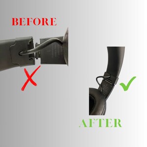 May include: Image showing a before and after comparison of headphone repair. The "BEFORE" section displays a broken headphone with a red "X" mark. The "AFTER" section shows a repaired headphone with a green check mark.
