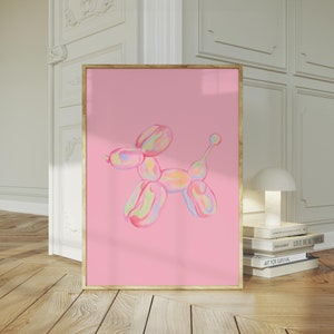 Pink Balloon Dog Printable Art, Posters for Dorm Room, Teen Girl Room Decor, Retro Y2k Art, Preppy Wall Decor