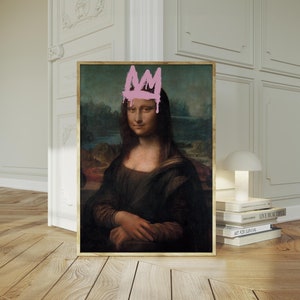 Queen Mona Altered Art Portrait, Girly Vintage Portrait Art, Maximalist Graffiti Print, Trendy Altered Painting, Digital Eclectic Wall Decor