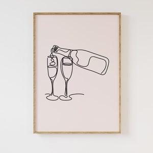 Minimalistyczna sztuka wina, nowoczesny wystrój kuchni, sztuka ścienna na wózek barowy, wydruk Cheers, sztuka linii wina, pobieranie cyfrowe