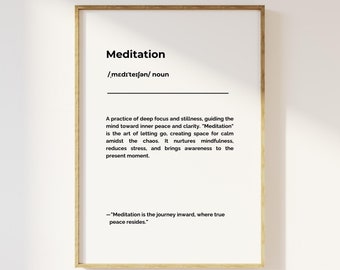 Meditation Definition Art Print: Yoga Studio Decor (Digital Download)