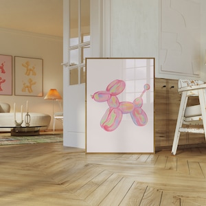 Pink Balloon Dog Wall Art Print for Dog Lover, Teen Girl Room Decor, Preppy Wall Decor, Digital Download