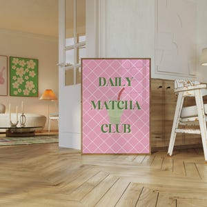 Matcha Poster, Daily Matcha Club Art Print, Cute Kitchen Wall Art, Trendy Kitchen Decor, Matcha Latte Art Print, Digital Download