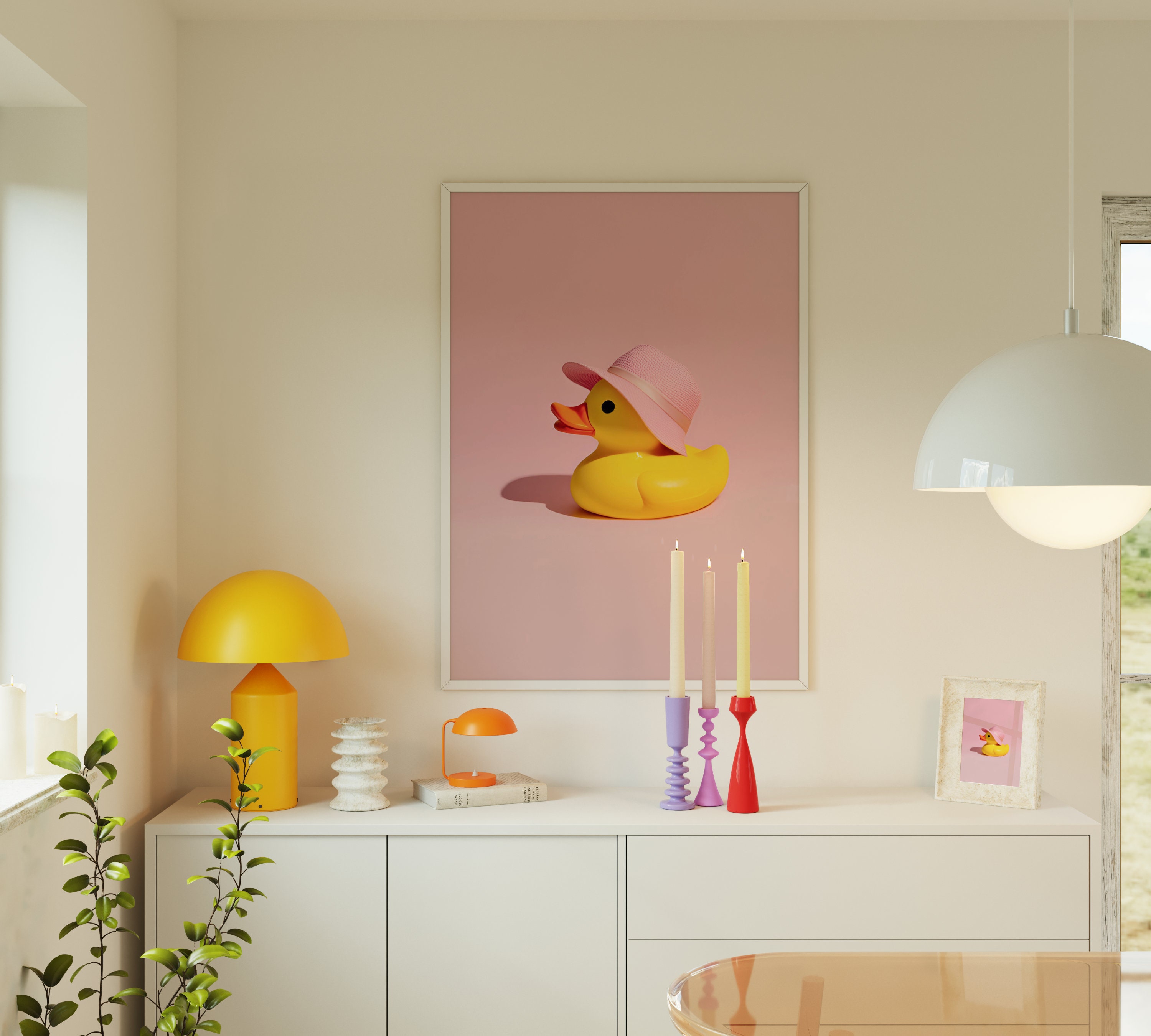 Rubber Duck Wall Art Featuring Cute Pink Duck Poster, Fun Trendy Animal ...